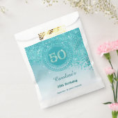 50th Birthday | Sparkling Teal Blue Gold Glitter Geschenktütchen (Versiegelt)