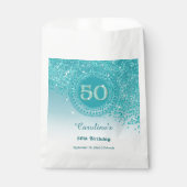 50th Birthday | Sparkling Teal Blue Gold Glitter Geschenktütchen (Vorderseite)