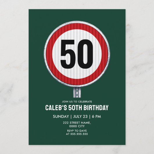 50th Birthday Speed Limit Sign - ANY AGE Einladung (Vorderseite)