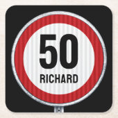 50th Birthday Speed Limit Sign - ANY AGE & NAME Rechteckiger Pappuntersetzer (Vorderseite)