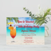 50th Birthday Summer Cocktail Beach Party Einladung (Stehend Vorderseite)