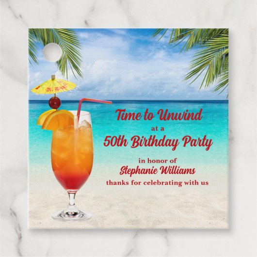 50th Birthday Summer Cocktail Beach Party Geschenkanhänger (Vorderseite)