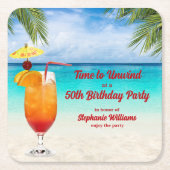 50th Birthday Summer Cocktail Beach Party Rechteckiger Pappuntersetzer (Vorderseite)