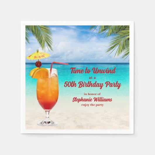 50th Birthday Summer Cocktail Beach Party Serviette (Vorderseite)