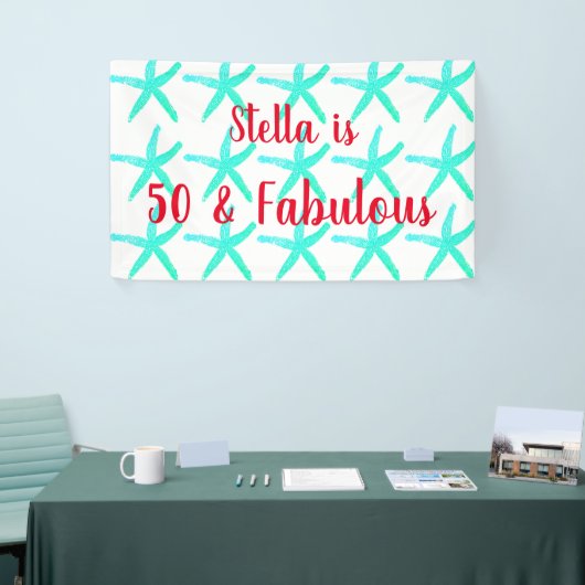 50th Birthday Teal Starfish Patterns Fifty Age Banner (Messeveranstaltung)