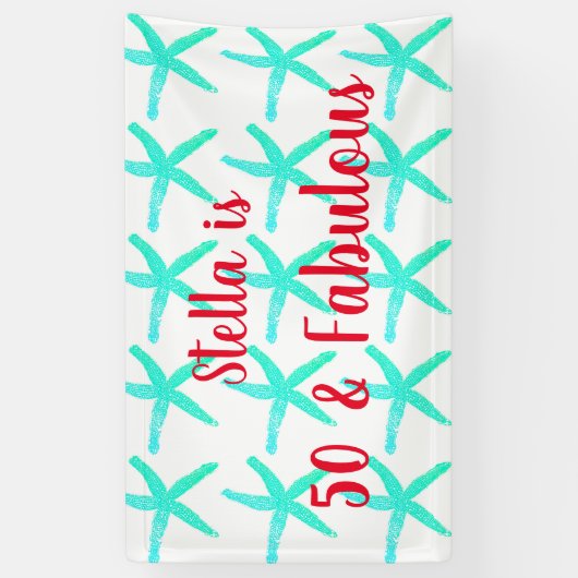 50th Birthday Teal Starfish Patterns Fifty Age Banner (Vertikal)