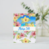 50th Birthday Tropical Flower Aloha 50 Einladung Postkarte (Stehend Vorderseite)
