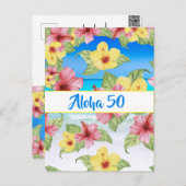 50th Birthday Tropical Flower Aloha 50 Einladung Postkarte (Vorne/Hinten)