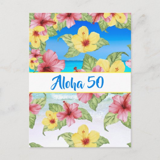 50th Birthday Tropical Flower Aloha 50 Einladung Postkarte (Vorderseite)
