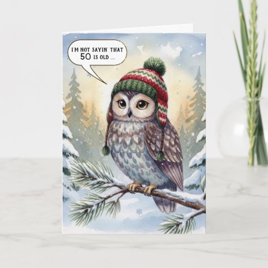 50th Birthday Watercolor Owl In Winter Hat Karte (Vorderseite)