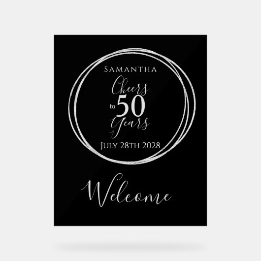 50th Birthday Welcome Cheers 50 Years Party Black Acrylschild (Vorderseite)