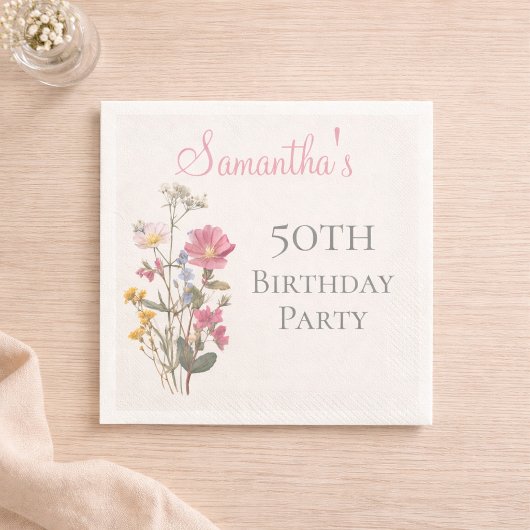 50th Birthday Wildflower Garden Party Serviette