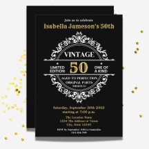 50th Black White and Gold Vintage Birthday
