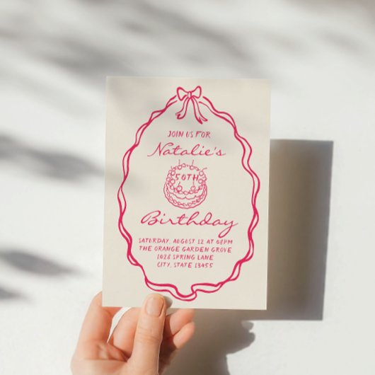50th Bow Hand Drawn Pink Coquette Fünfzig Geburtst Einladung