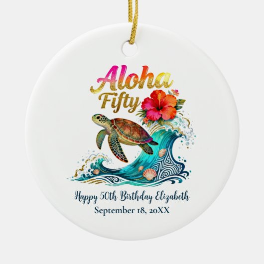 50th Fifty Birthday Tropical Ocean Beach Theme Keramik Ornament (Vorne)