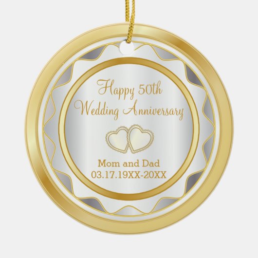 50th Gold and White Wedding Anniversary Keramikornament (Vorne)