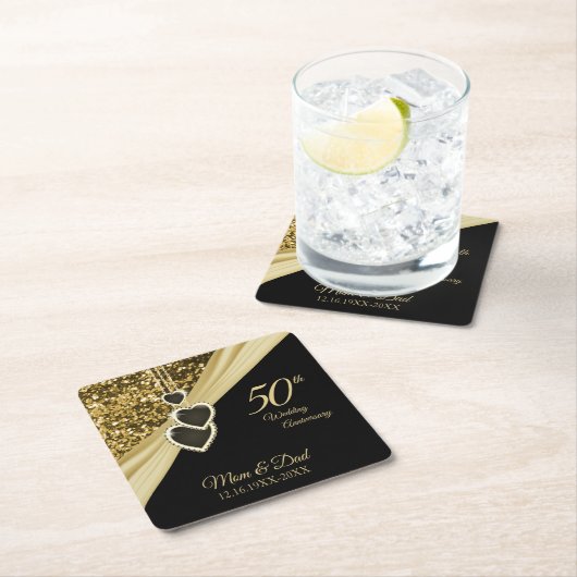 50th Gold Glitter Anniversary Rechteckiger Pappuntersetzer (Vor Ort)