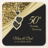 50th Gold Glitter Anniversary Rechteckiger Pappuntersetzer (Vorderseite)