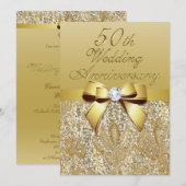 50th Gold Wedding Anniversary Imitate Bow Sequins Einladung (Vorne/Hinten)