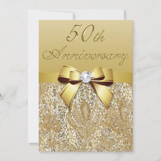50th Gold Wedding Anniversary Imitate Sequins und Einladung (Vorderseite)