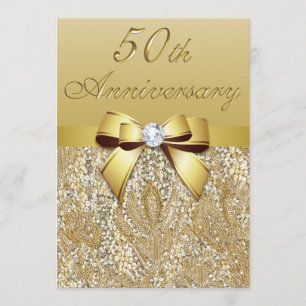 50th Gold Wedding Anniversary Imitate Sequins und Einladung
