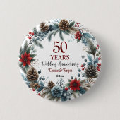 50th Gold Wedding Jubiläum Eleganter Winter Button (Vorderseite)