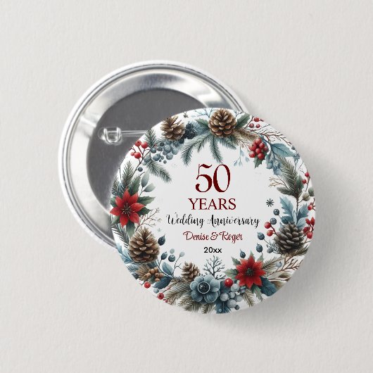 50th Gold Wedding Jubiläum Eleganter Winter Button (Vorne & Hinten)