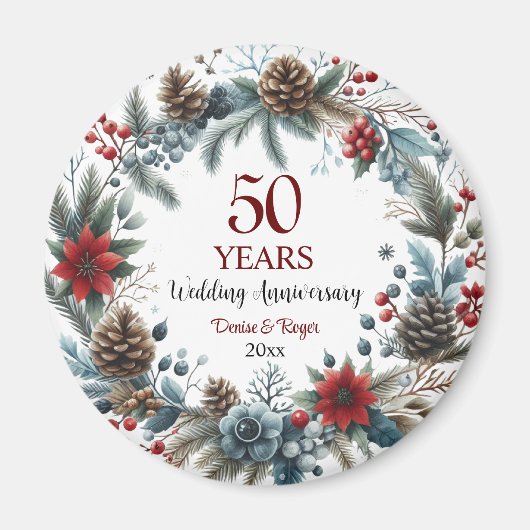 50th Gold Wedding Jubiläum Eleganter Winter Magnet (Vorne)