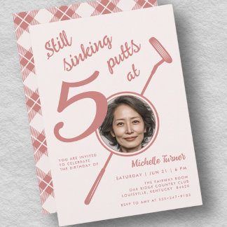 50th Golf Theme Birthday Adult Putter Photo Pink Einladung