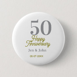 50th happy anniversary name date silver gold date  button