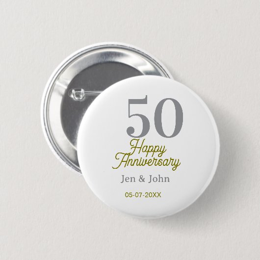 50th happy anniversary name date silver gold date button (Vorne & Hinten)