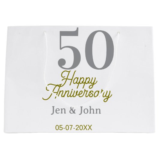 50th happy anniversary name date silver gold date große geschenktüte (Vorderseite)