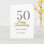 50th happy anniversary name date silver gold date karte (Gelbe Blume)