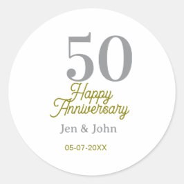 50th happy anniversary name date silver gold date  runder aufkleber