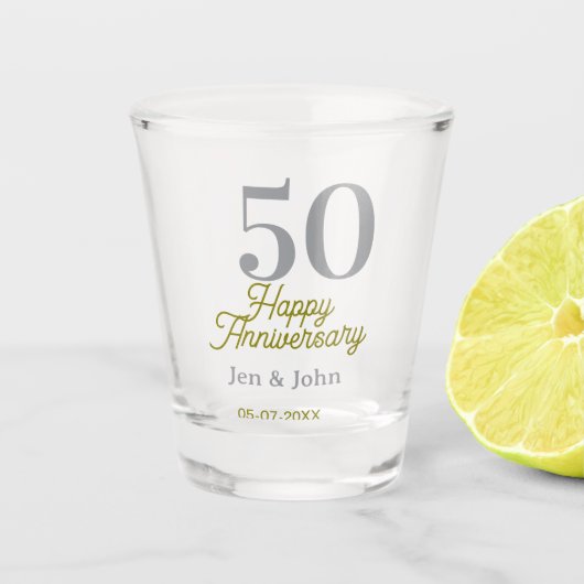 50th happy anniversary name date silver gold date schnapsglas (Vorderseite)
