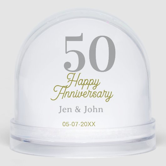 50th happy anniversary name date silver gold date schneekugeln (Vorderseite)