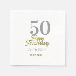 50th happy anniversary name date silver gold date  serviette