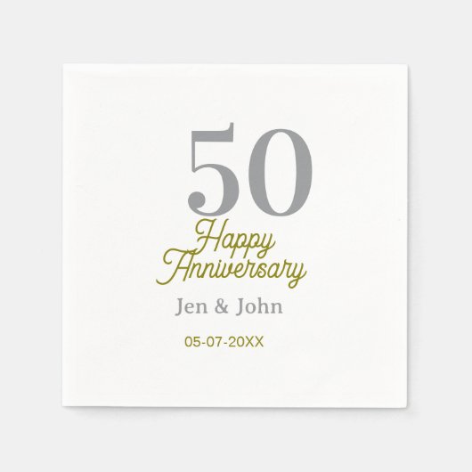 50th happy anniversary name date silver gold date serviette (Vorderseite)
