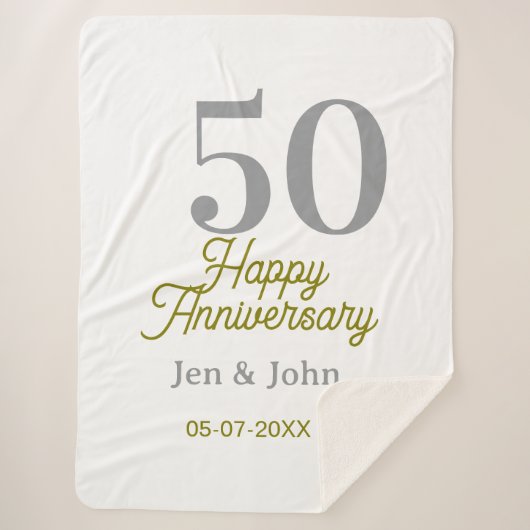 50th happy anniversary name date silver gold date sherpadecke (Vorderseite)