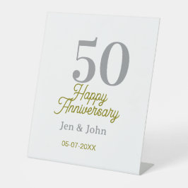50th happy anniversary name date silver gold date  sockelschild
