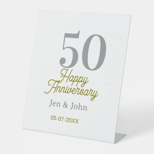 50th happy anniversary name date silver gold date sockelschild (Vorderseite)