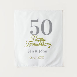 50th happy anniversary name date silver gold date  wandteppich