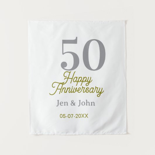 50th happy anniversary name date silver gold date wandteppich (Vorderseite)