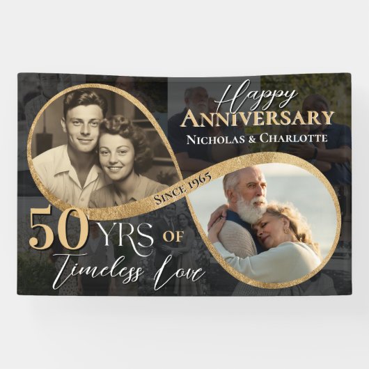 50th Happy Anniversary Then & Now Gold Infinity Banner (Horizontal)