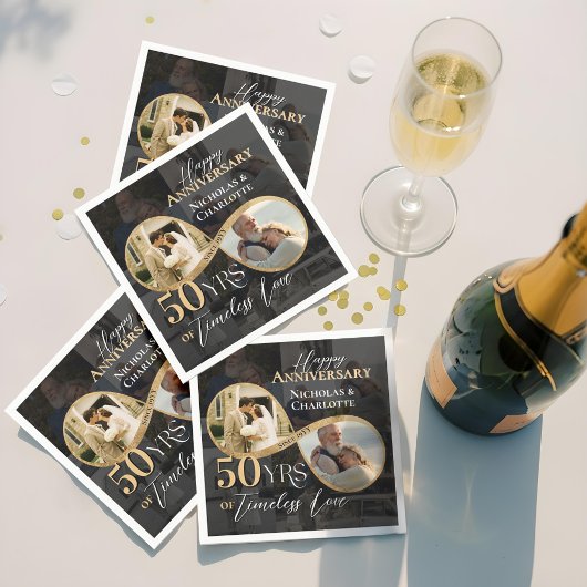50th Happy Anniversary Then & Now Gold Infinity Serviette