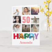 50th Happy Birthday Foto Collage Modern Pink Karte (Gelbe Blume)