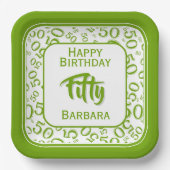50th Party Random Number Pattern Green/White Pappteller (Vorderseite)