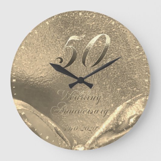 50th Wedding Anniversary 1970 2020 Faux Gold Große Wanduhr (Vorderseite)