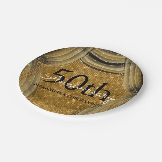 50th Wedding Anniversary Black and Gold Sparkle Pappteller (Schrägansicht)
