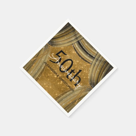 50th Wedding Anniversary Black and Gold Sparkle Serviette (Ecke)
